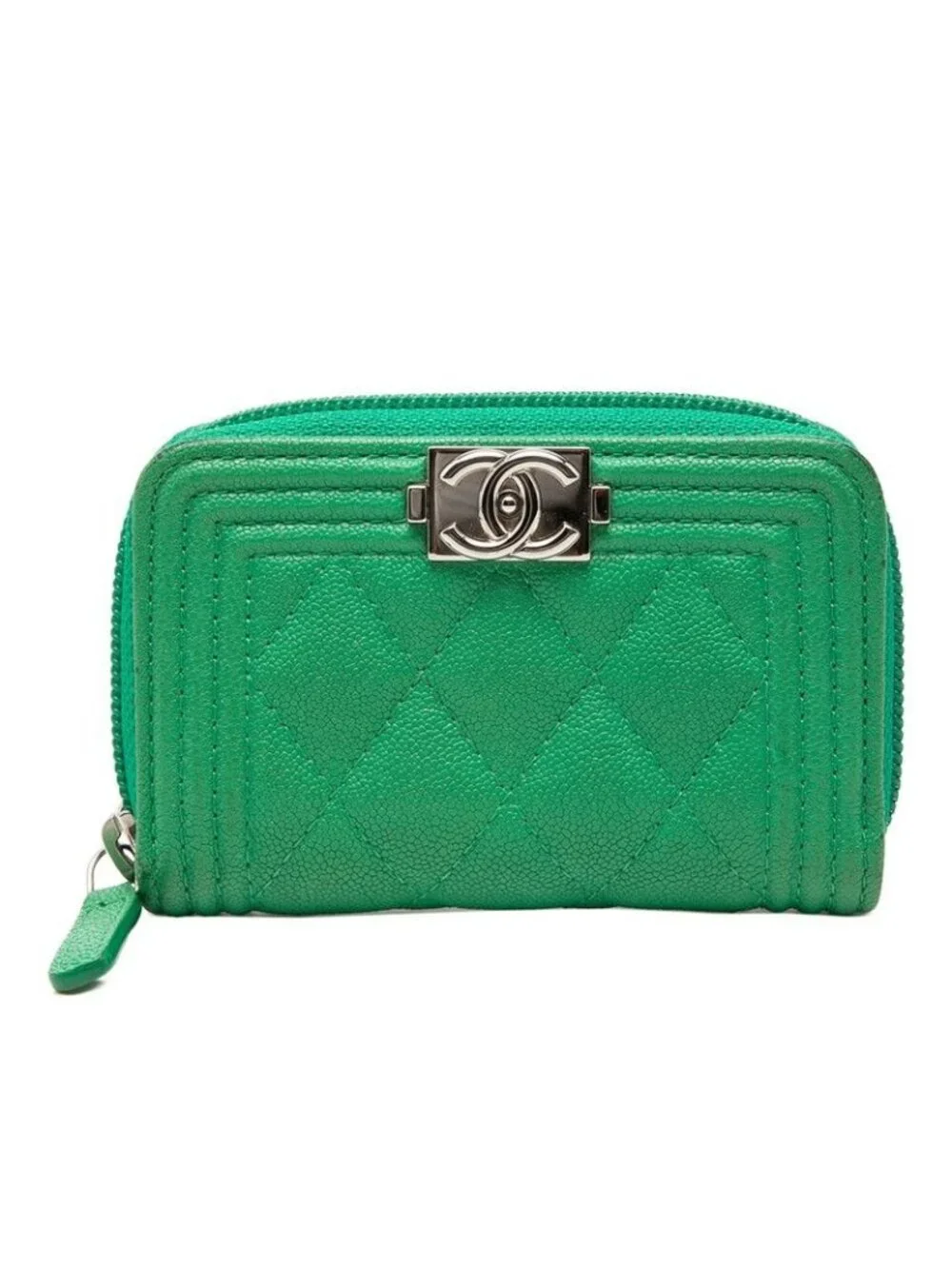 Chanel CC Logo Boy Coin Purse Green Caviar Leather - Picture 1 of 7